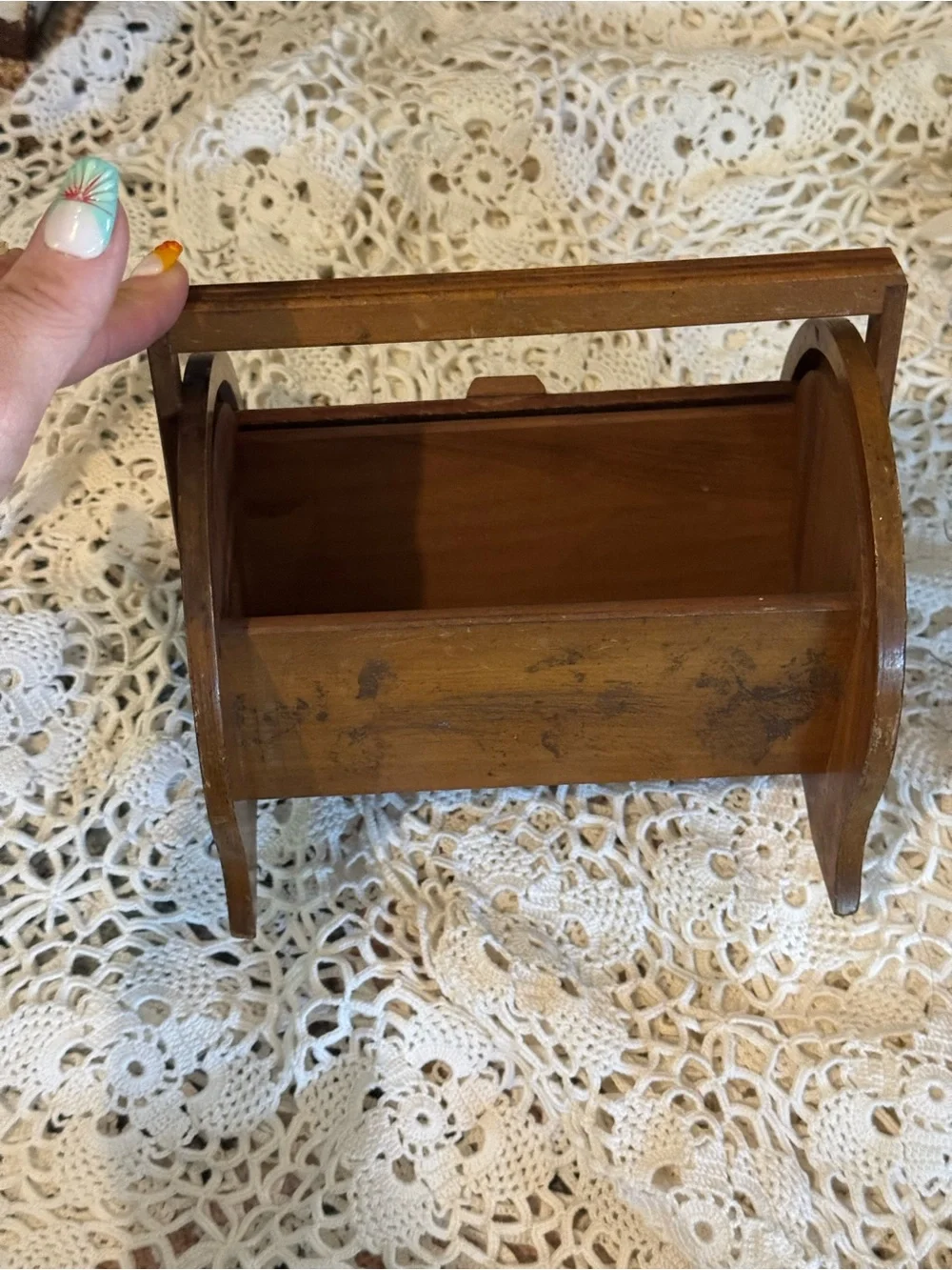 Vintage Wooden Slatted Storage Caddy - Brown
